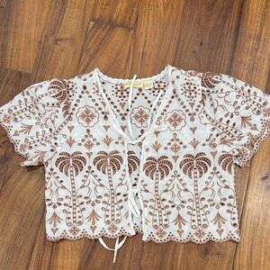 Rebellion Cream Crop Top with Brown Embroidery